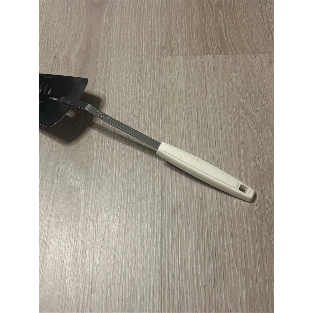 Vintage Vegetable Floral White Plastic Handle Metal Slotted Turner Spatula